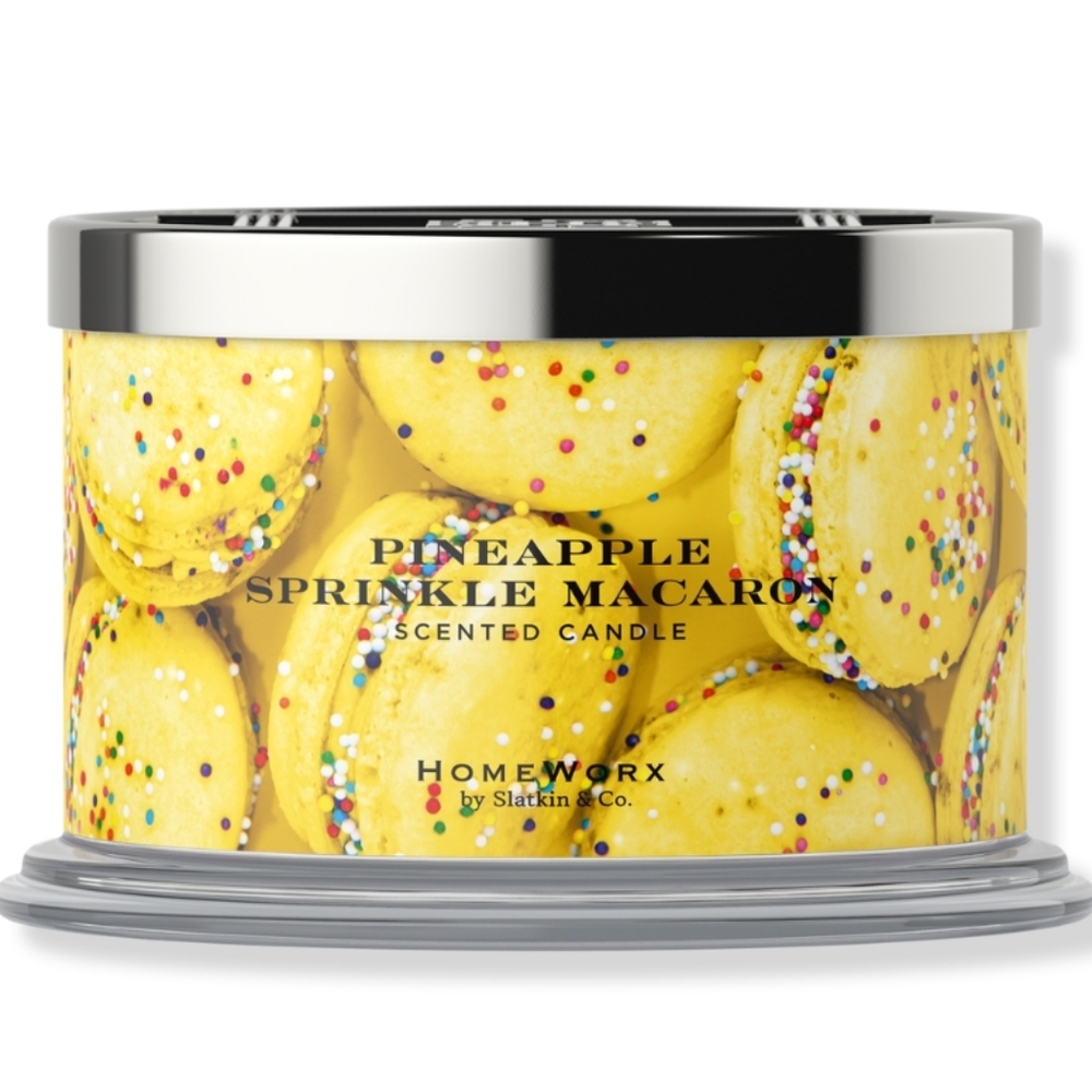 HOMEWORX BY SLATKIN & CO. PINEAPPLE SPRINKLE MACARON 4-WICK SCENTED CANDLE.